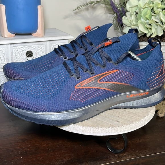 BROOKS Levitate StealthFit GTS 5 Mens Wide Running Casual Comfy Navy Blue Orange - Picture 3 of 9